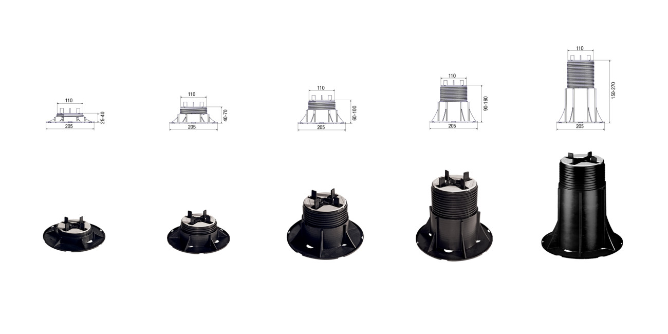 Adjustable Supports in polypropylene with head in caoutchouc
